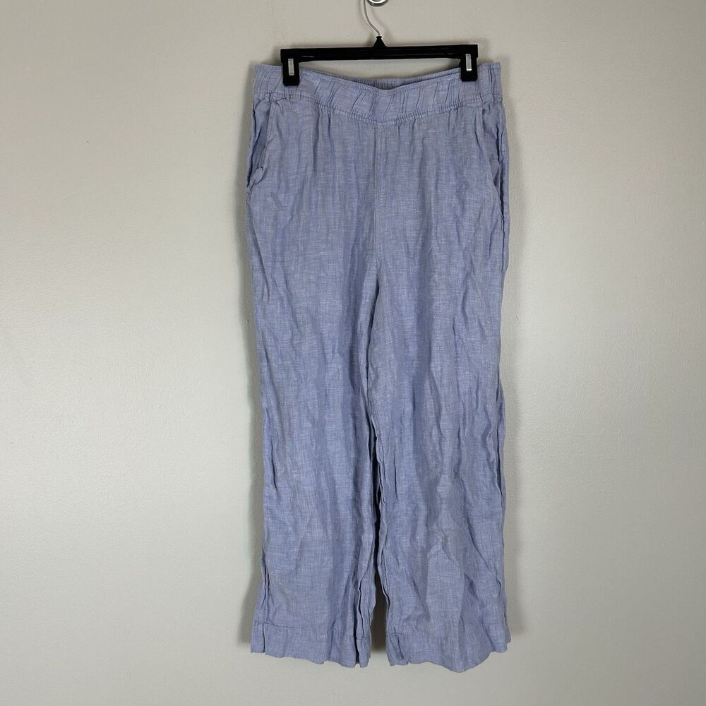 Tahari XL 100% Linen Blue Wide Leg Pants Beach Coastal Preppy Lagenlook Chic